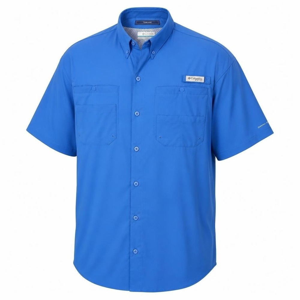 Columbia PFG Tamiami Shirt Mens XXL‎ Blue S/S Fishing Vented Omni Shield UPF Sun